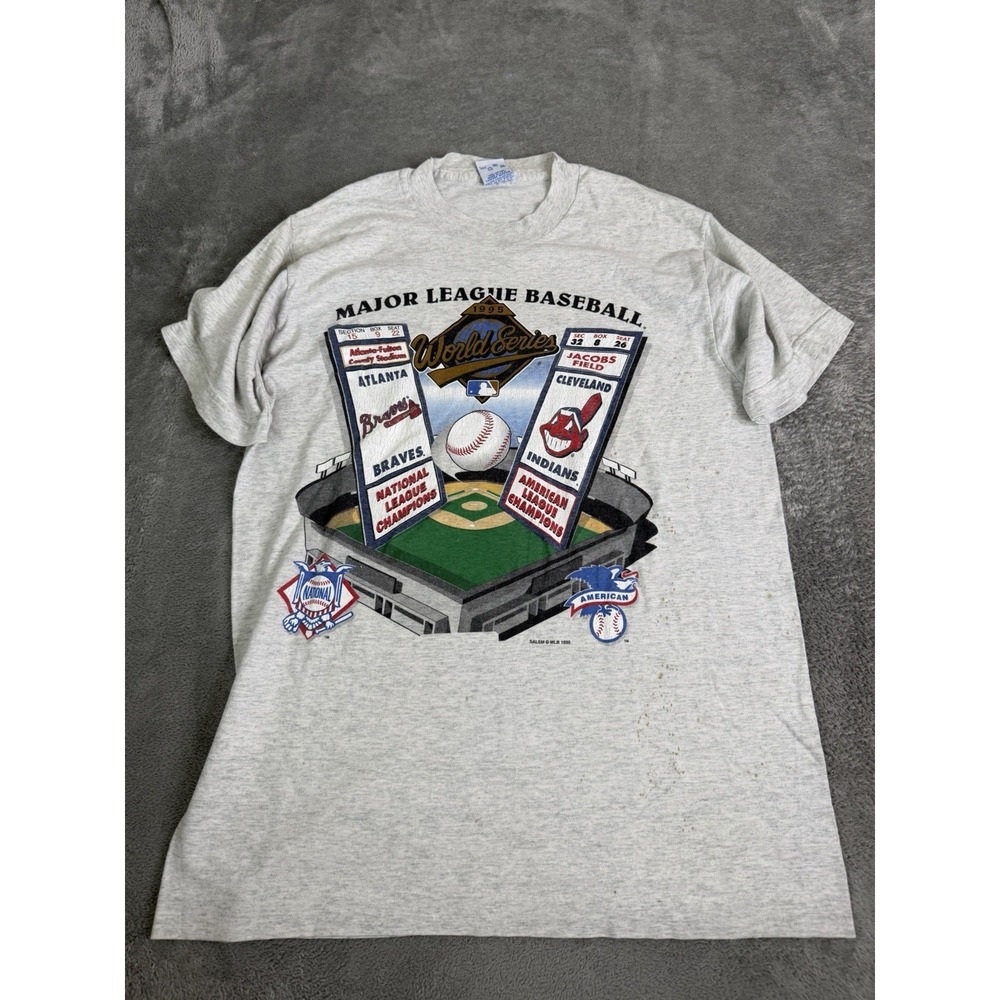 Vintage 90s Cleveland Indians MLB T Shirt Boys Size XL Gray